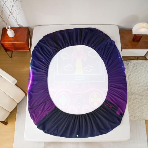Erosebridal Gaming Sheet Set Twin Purple Gamepad Fitted Sheet for Kids Boys Girls Modern Gamer Bed Sheet Set Vintage Video Games Top Sheet for Bedroom Decor with Deep Pocket Gaming Flat Sheet - Image 5