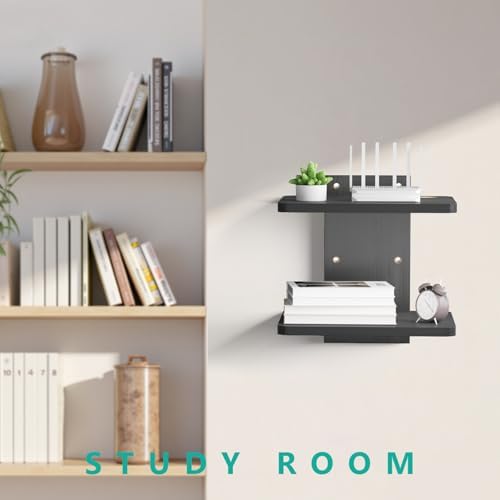 WALI Floating TV Shelf, 2 Tier Projector Shelf for DVD Players, Routers, Game Consoles, Cable Boxes, Living Room Decor Accessories, Wall Mount Shelves Holds Up to 22lbs (CS202NB), 2-Shelf, Black - Image 3