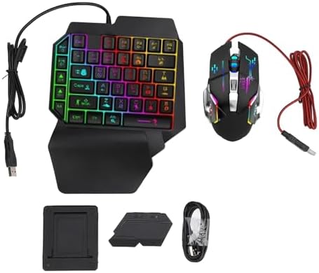 One Hand RGB Gaming Keyboard and Mouse Combo, Half Hand Gaming Keyboard Set, 4 in 1 Mobile Gaming Keyboard Set with Mouse Converter, Adjustable Phone Stand for PC - Image 6