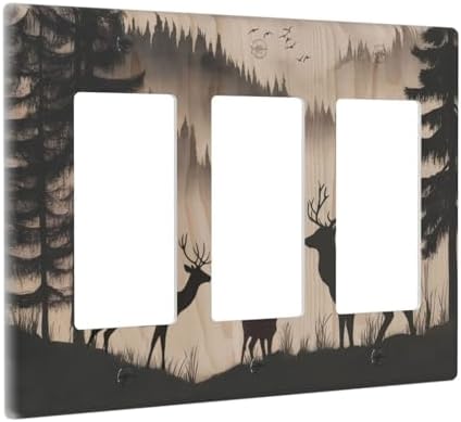Decorative Outlet Covers Rustic Black Deer Elk Brown Wood Board Pine Tree 3 Gang Gfci Wall Plate Triple Rocker Light Switch Covers Electrical Receptacle Switchplate Plug Faceplate Decor - Image 2