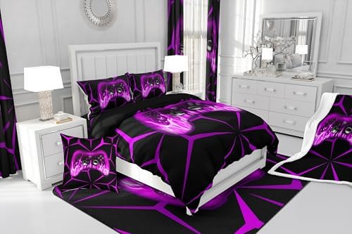 Feelyou Kids Boys Gamer Comforter Set,3D Gaming Bedding Set Toddler Size,Teens Boys Bedroom Room Decor,Purple and Black Video Game Comforter,Gaming Bed Set All Season for Game Lovers - Image 6