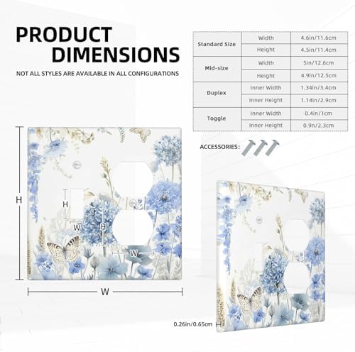 Decorative Outlet Covers Blue Floral Hydrangea Watercolor Wildflower 2 Gang Combination 1 Toggle/1 Duplex Light Switch Cover Gfci Wall Plate Electrical Receptacle Switchplate for Bathroom - Image 5