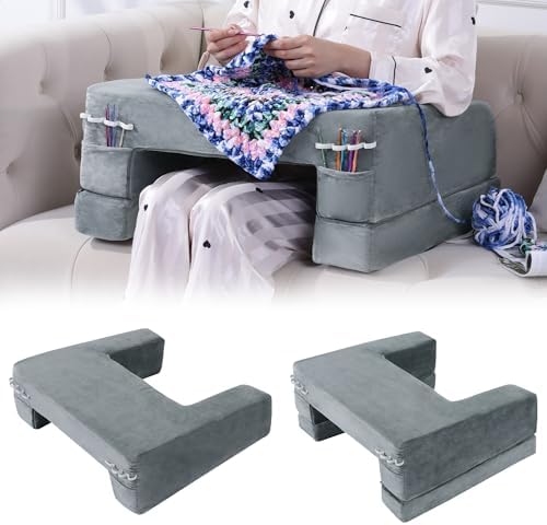 HOMBYS Adjustable Foam Crochet Pillow for Lap Support, Soft Velvet Reading & Gaming Pillow with Side Pocket and Elastic Band, Desk Pillow for Sofa, Bed & Floor, 2 Heights for Adjusting, (Grey) by HOMBYS