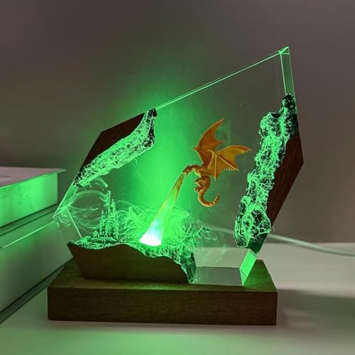 Epoxy Fire Dragon Resin Lamp, Handmade Resin Night Light with USB Port - Image 3