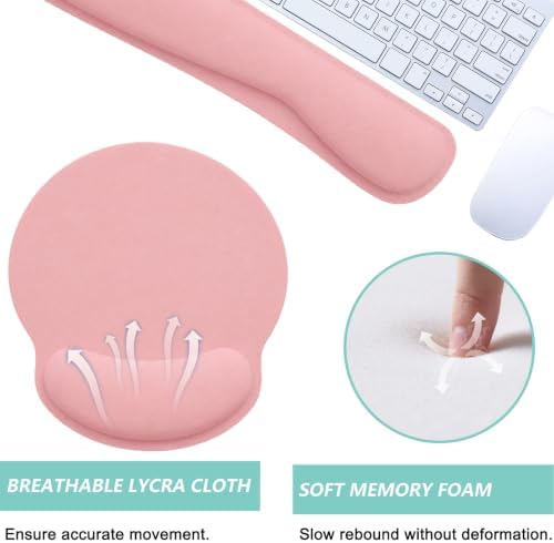 Keyboard Wrist Rest Pad Mouse Pad with Wrist Support Set of 3, Mousepad with Non-Slip Rubber Base, Ergonomic Memory Foam Mouse Wrist Cushion Support for Home Office Laptop Computer, Pink - Image 2