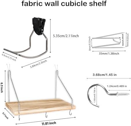 Fabric Wall 2 Pack Wooden Cubicle Shelf with 1 Headphone Stand Hanging Silver Hanger, Office Organizer Accessories, Women Men Desk Organizer Stylish Ations Holder, Desk Work Space Storage Hook - Image 2