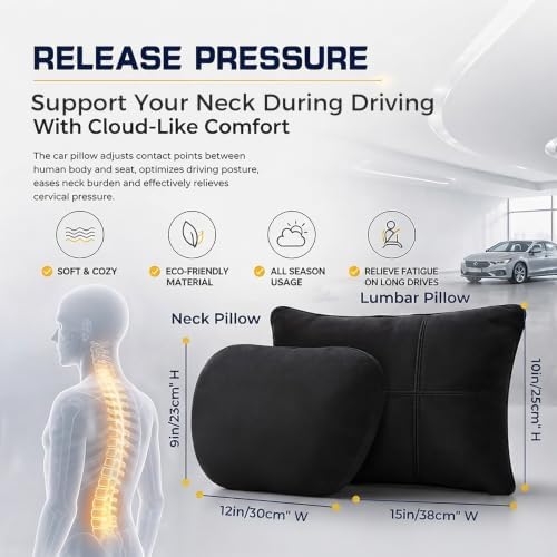 2 PCS Car Pillow for Driving Seat Soft Suede Headrest Neck & Lumbar Support | Universal Fit,Pain Fatigue Relief,Comfortable Plush,Elastic Adjustable Strap,Travel Sleep,Breathable Machine Washable Cover - Image 6