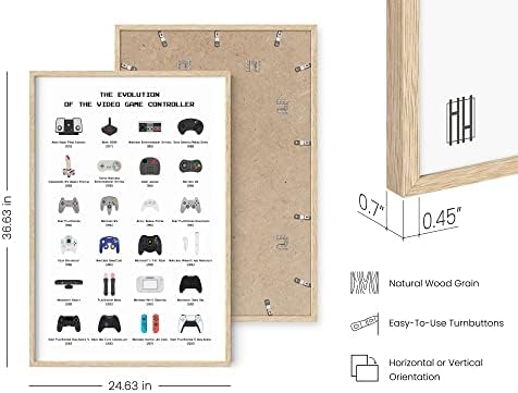 HAUS AND HUES Retro Video Game Posters for Walls Gamer Poster, Decor Boys Room, Wall Art Room Evolution of Controllers (Framed Beige 24x36), 24x36 Framed - Image 3