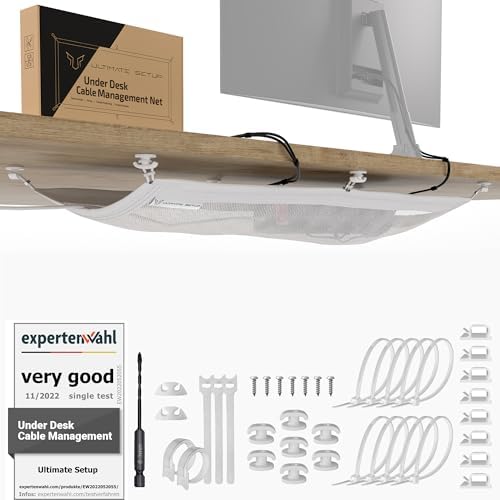Cable Management net - Under Desk Wire Management - Flexible Under Desk Cable Management Tray White by UltimateSetup