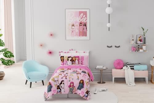 Franco Barbie Barbiecore Bedding Super Soft Comforter and Sheet Set with Sham, 5 Piece Twin Size, College Dorm Essentials (Official Licensed Product) - Image 5