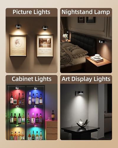 EZVALO Picture Lights for Wall, Rechargeable Battery Magnetic Poster Lights with 3 Color Temps & 12 RGB, Remote Dimmable Timer Light, Wall Decor Light for Art Display (6 Pack with Charging Station) - Image 3