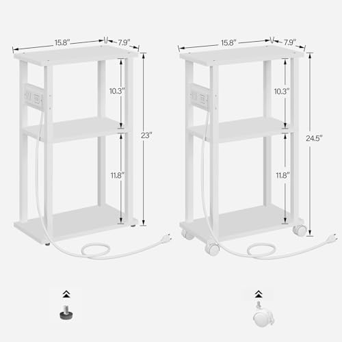 TUTOTAK Small Narrow Side Table with Charging Station, Skinny End Table - Image 3