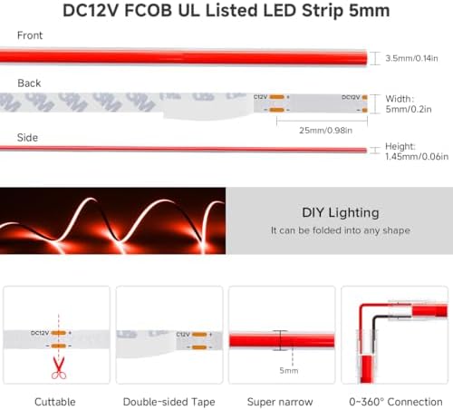 BTF-LIGHTING UL Listed Red Color 5mm Width FCOB COB LED Strip Light - Image 5