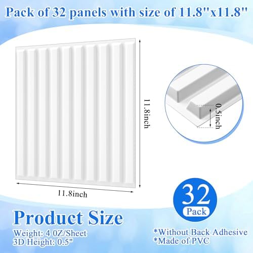 Nuanchu 32 Pcs 3D Wall Panels, 12"x12" PVC Fluted Tiles, White - Image 2