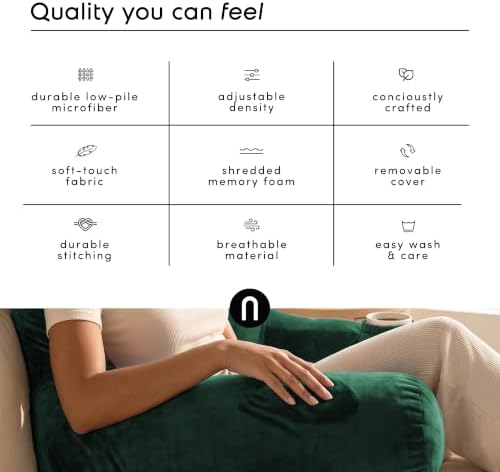 Nestl Reading Pillow for Bed, Back Pillow for Sitting Up in Bed, Dark Green | 14” Backrest Pillow for Teens & Kids, Adjustable Support, Shredded Memory Foam Fill, OEKO-TEX, Use for Couch, Sofa, and Floor - Image 6