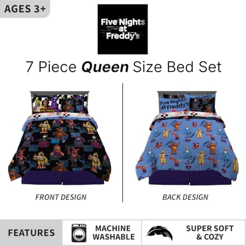 Five Nights At Freddy's Kids Bedding Super Soft & Cozy Comforter and Sheet Set with Sham, 7 Piece Queen Size, (Officially Licensed Product) By Franco - Image 3