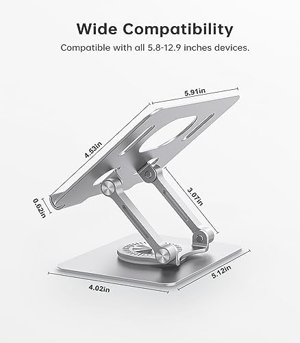 Orlian Tablet Stand Adjustable with 360° Swivel Base Aluminum Tablet Stand Holder for iPad/Samsung/iPad Pro Air Mini/Galaxy/Switch, Sliver - Image 6