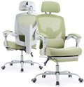 Ergonomic Office Chair with Footrest, Computer Gaming Chair | Adjustable Headrest, Lumbar Support, Swivel Reclining, Padded Armrest, Mesh High Back, Home Desk Work Study, Green by HAPPYMONTLLC