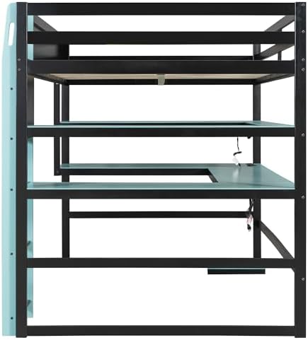 DNYN Gaming Loft Bed with Built-in Desk and Storage Shelves for Teens/Adults Bedroom, Space-Saving Full Size Wooden Bed Frame with LED & Side Race, No Box Spring Needed - Image 6