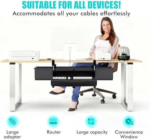 No Drill Under Desk Cable Management Tray - 36" Premium Fabric Cord Organizer for Table - with Silicone Pads & Cable Ties & Sticky Notes - Supports Up to 30lbs for Office & Home - Image 2