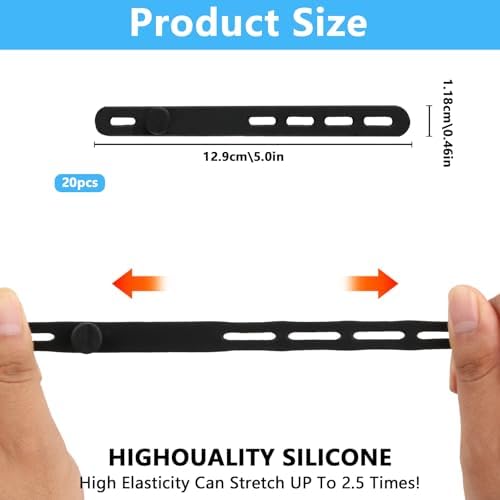 20 Pcs Black Silicone Cable Ties, Reusable Cable Straps Wire Organizer. - Image 2