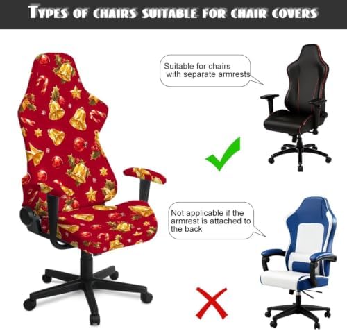 Christmas Bells Gaming Chair Covers Set of 4 Christmas Candy Computer Game Chair Seat Slipcover with Arm Rest Non Slip Red Office Chairs Protective Slipcovers for Office, Home - Image 6