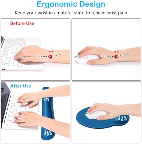 Dapesuom Keyboard Wrist Rest and Mouse Pad with Wrist Support, Memory Foam Cushion for Keyboard and Mouse Set, Ergonomic Desktop Pad Rests with Non Slip Base for Easy Typing & Pain Relief, Dark Blue - Image 4