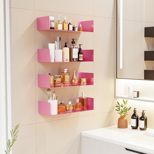 Metal Bali Floating Wall Girl's Bookshelf 15.5IN for Storage and Decor Wall Mounted CD DVD&Books Perfume, Make up Storage Shelves Living Room, Bedroom, Bathroom & Kitchen,2Pac,Pink - Image 4