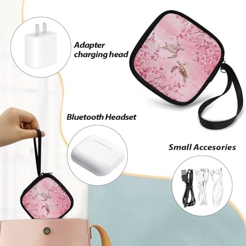 Cherry Blossom Turtle Carrying Earphone Case Pouch Storage Bag Holder-Earbud Case Headphones Storage Bag Pouch for Headphone, Bluetooth - Image 6