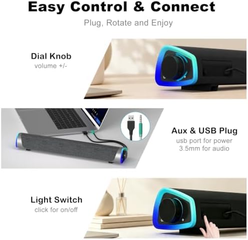 SOULION R30 Computer Speakers for Desktop PC, Wired USB Powered 3.5mm Aux - Image 5