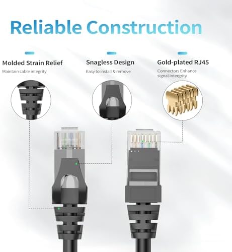 CableGeeker Cat 6 Ethernet Cable 15ft, 10Gbps, Black - Image 4