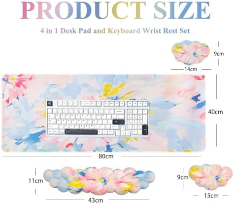 Gaming Desk Mat with Keyboard Wrist Rest Set, 4 in 1 Mouse Pad Set | Large Mouse Pad & Cloud Keyboard Wrist Rest& Mouse Wrist Rest&Coaster, Comfort and Support for Typing and Gaming - Image 7