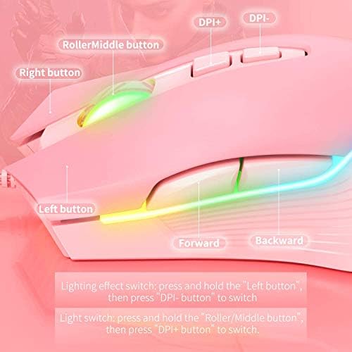 RGB Gaming Mouse Wired, 6400 DPI & 7 Buttons, Pink - Image 6