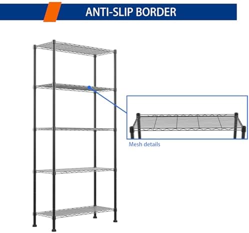 REGILLER 5-Wire Shelving Metal Storage Rack Adjustable Shelves,Standing Storage Shelf Units for Laundry Bathroom Kitchen Pantry Closet(Black,14.1" D x 30" W x 79" H) - Image 7