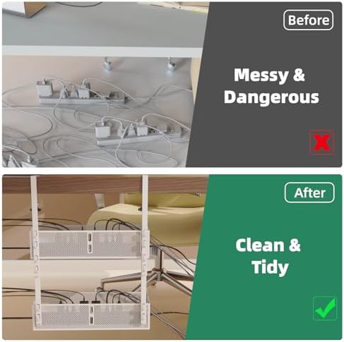 Multi-Model Under Desk Cable Management 2 Pack Metal Under Desk Wire Management Tray Clamp Mount Under Table Cord Management No Damage The Desk White - Image 2
