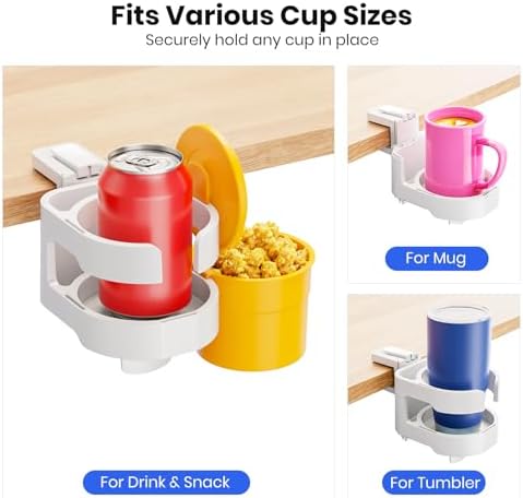 7-in-1 Cup Holder - EURPMASK Desk Organizer with Headphone, Controller Holder, Snack Bucket, and Phone Holder, Clamp-On Desk Accessory with Sturdy Large Storage, Easy to Install, White - Image 3