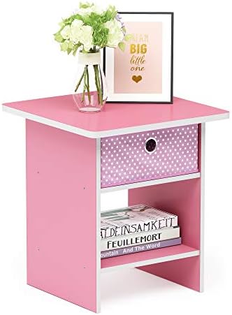 Furinno Dario End Table / Side Table / Night Stand / Bedside Table with Bin Drawer, 2-Pack, Pink/Light Pink - Image 5