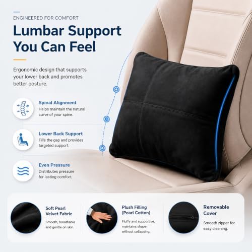 2 PCS Car Pillow for Driving Seat Soft Suede Headrest Neck & Lumbar Support | Universal Fit,Pain Fatigue Relief,Comfortable Plush,Elastic Adjustable Strap,Travel Sleep,Breathable Machine Washable Cover - Image 5
