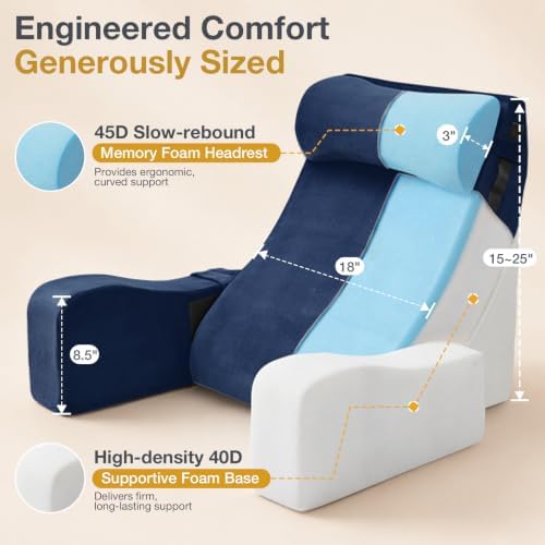 Sasttie 15-25 inch Adjustable Reading Pillow with Armrests, Navy - Image 7