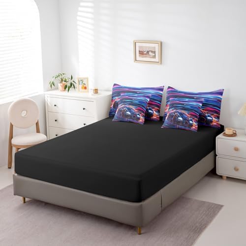 Feelyou Race Car Bedding Set 7 Piece Boys Girls Speed Sports Car King Comforter Set with Sheets for Kids Extreme Sports Bed in a Bag Trippy Automobile Colorful Bed Set Room Decor - Image 5
