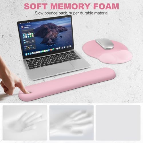 AIMSA Mouse Pad with Wrist Rest Support, Keyboard Wrist Rest Set, Ergonomic Memory Foam Mousepad for Computer Keyboard, Easy Typing and Pain Relief, Pink - Image 4