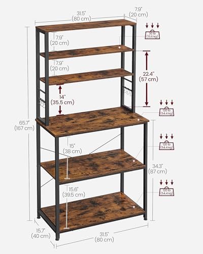 VASAGLE Coffee Bar, 31.5 Inches 6-Tier Baker's Rack with 6 Hooks - Image 3