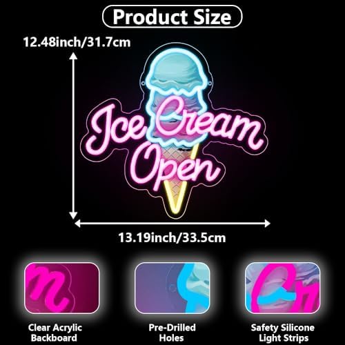 Ice Cream Neon Open Signs,Ice Cream Neon Signs for Wall Decor,Adjustable Brightness Led Neon Open Signs for Business Store,Cafe,Bar,Party,Bedroom Decor,Birthday,Christmas - Image 6