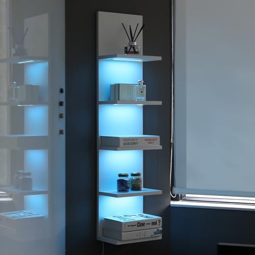 5 Tier Wall Shelf Unit, White, RGB Lack Shelf with Light by AskTag