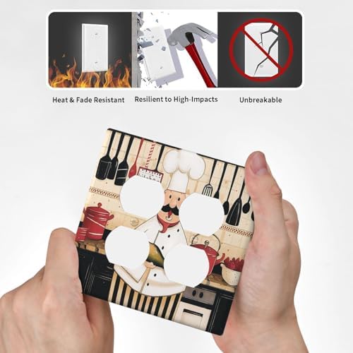Decorative Switch Plate Covers Cartoon Fat Happy Chef Cook 2-Gang Duplex Light Switch Covers Gfci Wall Plate Electrical Receptacle Switchplate Plug Faceplate for Farmhouse Kitchen Decor - Image 6
