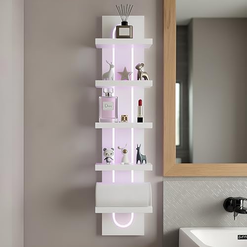 U-Shaped 5-Tier Compact Narrow RGB Light Wall Shelf White - Image 4