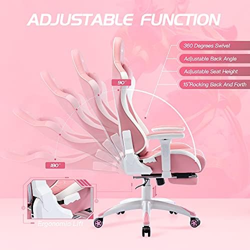 S*MAX Gaming Chair with Footrest Thicken Seat Ergonomic Gaming Chair with 3D Armrest PU Leather Gamer Chairs for Adults Headrest Lumbar Support Gaming Chairs for Adults Pink Large - Image 5