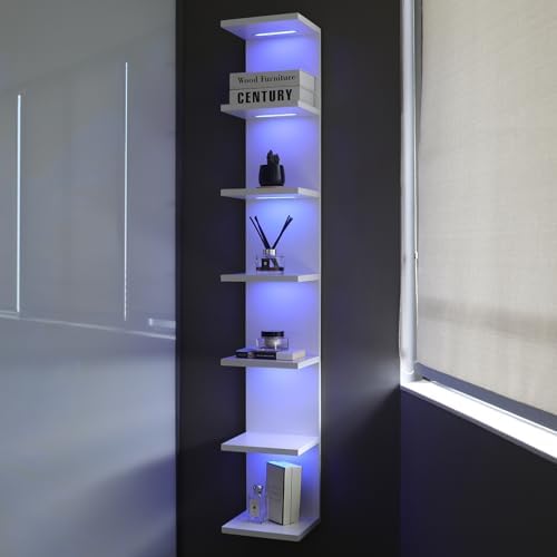 7 Tier RGB Light Wall Shelves, White by AskTag