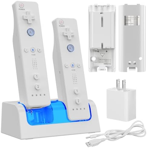 Remote Controller Charger for Wii/Wii U with 2 Pack 2800mAh Rechargeable Battery Pack, 2 Port Charging Station for Wii Controller, Remotes are not Included by KEKUCULL