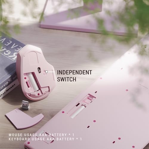 MPTOG Ergonomic Wireless Keyboard and Mouse Combo, Pink White - Image 3